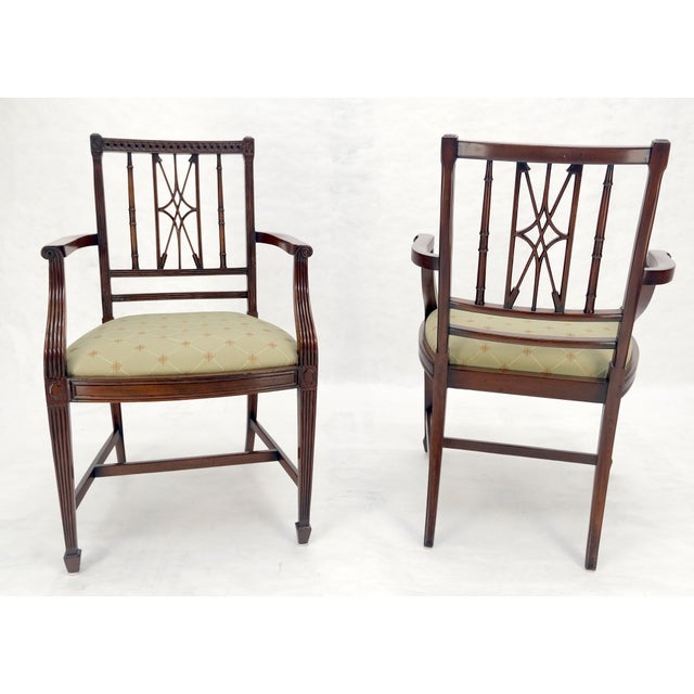 Mid 20th Century Pair of Very Fine Carved Mahogany Open Arm Faux Bamboo Arrows Armchairs MINT For Sale - Image 5 of 16