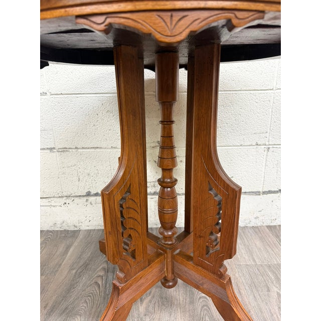 Antique Victorian Eastlake Quarter Sawn Tiger Oak Parlor Table For Sale - Image 11 of 13