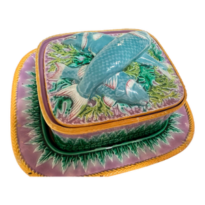 Late 18th Century George Jones Majolica Sardine Rectangular Dish and Underplate