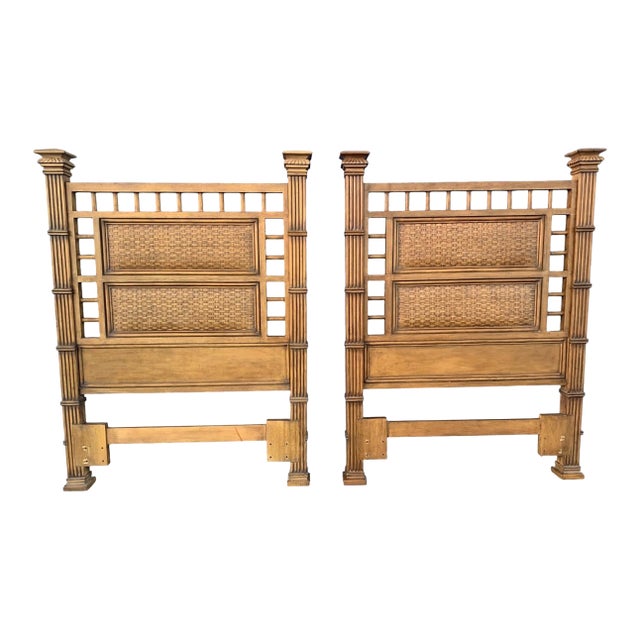 Late 20th Century Twins Bamboo Rattan Headboards in Square Tommy Bahama Style For Sale
