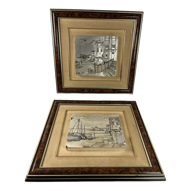 Three-Dimensional Vintage Paintings Patinated Silver, Italy, 70s, 1970s, Set of 2 For Sale