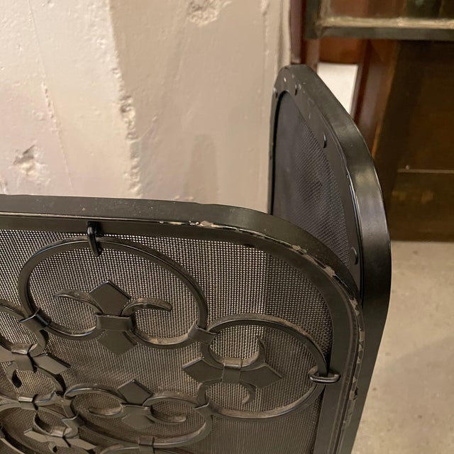 Mid 20th Century Hollywood Regency Scrolled Iron and Mesh Trifold Fireplace Screen For Sale - Image 10 of 10