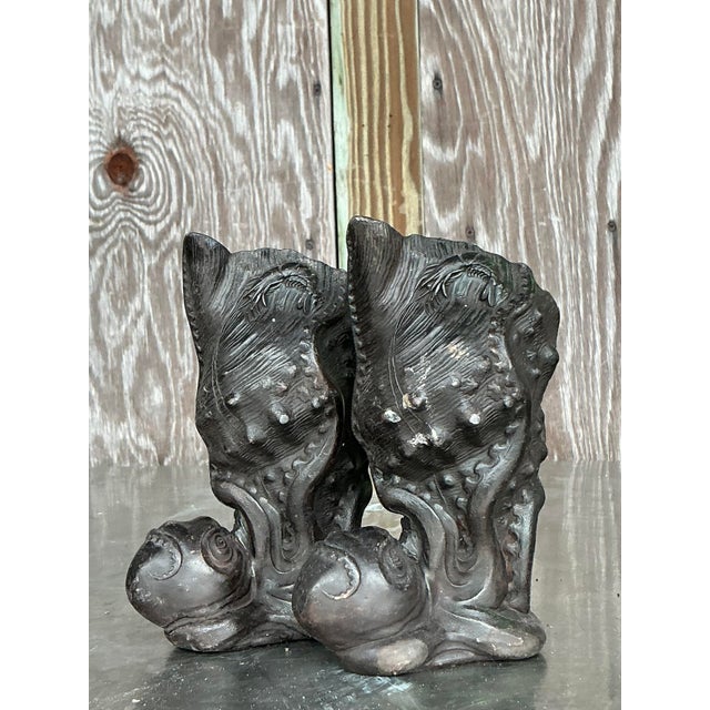 Art Nouveau Vintage Coastal Cast Bronze Octopus Vase - A Pair For Sale - Image 3 of 10