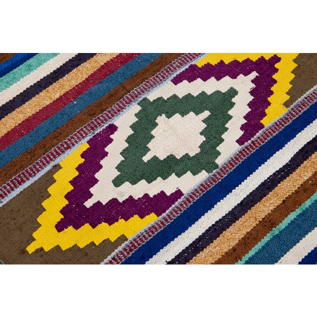 Vintage Kilim Handmade Flatweave Multicolor Geometric Wool Runner 3' 0'' X 8' 9'' For Sale - Image 4 of 10