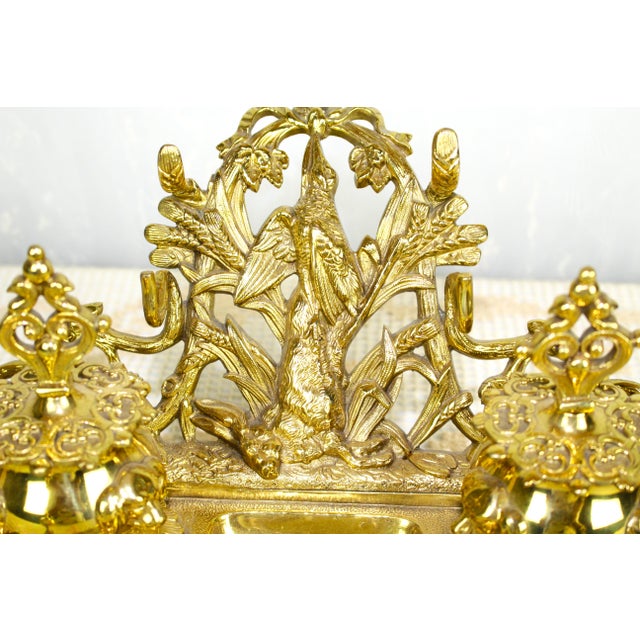 Antique Large Early 20th Century Inkwell Polished Solid Brass Ornamental Renaissance Style Dual Inkwell For Sale - Image 9 of 10