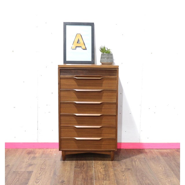 Mid Century Modern Vintage Dresser Chest of Drawers Tall Boy by White and Newton Danish Style For Sale - Image 4 of 12