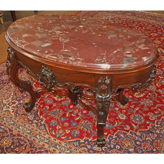 Late 19th Century Late 19th Century American Victorian Rococo Rosewood Marble Top Center Table For Sale - Image 5 of 12