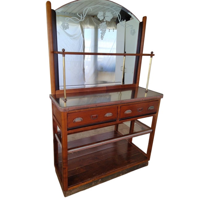 French 1990s Felix Monge French Bistro Bar Cabinet - Brass and Cherry Wood For Sale - Image 3 of 13