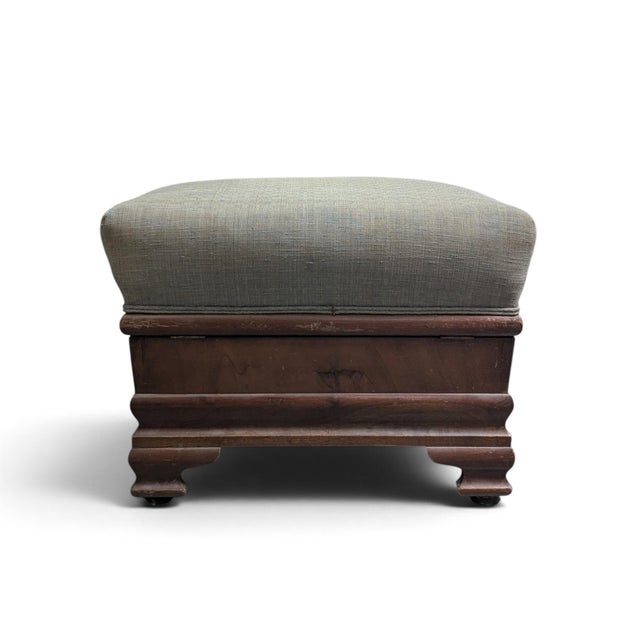 Early-to-Mid 20th Century Upholstered Wood Storage Ottoman With Hinged Lid For Sale - Image 15 of 17