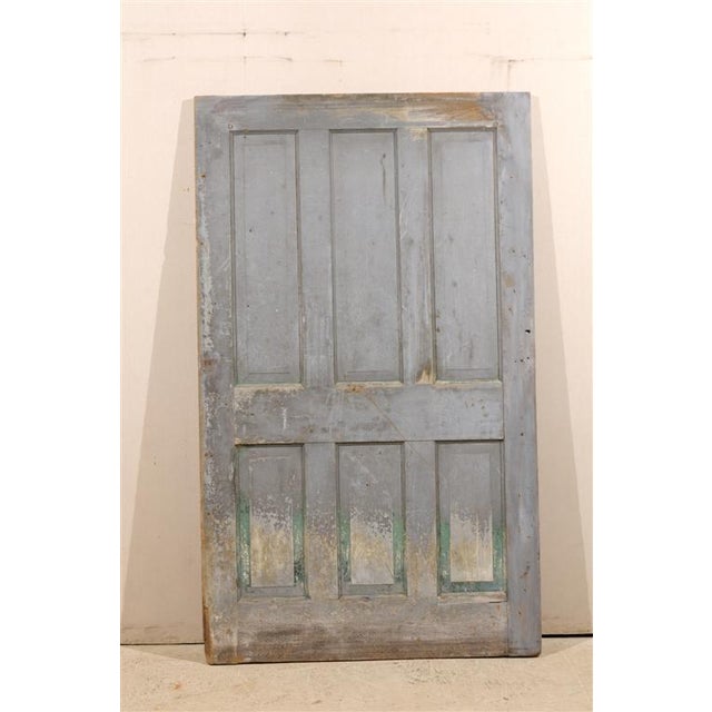 Vintage Oversized Grey Painted Wood Six-Panel Door For Sale - Image 4 of 8