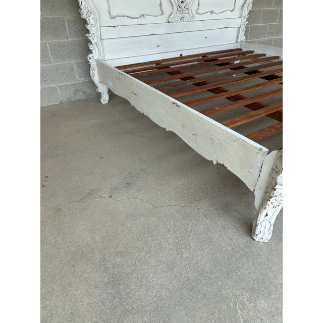 White Italian Rococo Style Shabby Chic Distressed King Size Bed Frame For Sale - Image 8 of 11