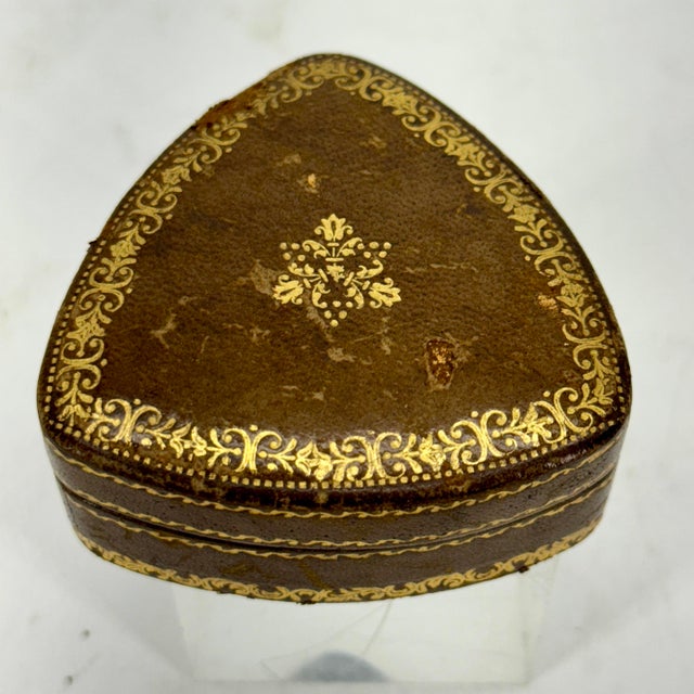 Italian Mcm Vintage Heart Shaped Leather Jewelry Box. This trinket box is hand crafted in leather with gold embossed...