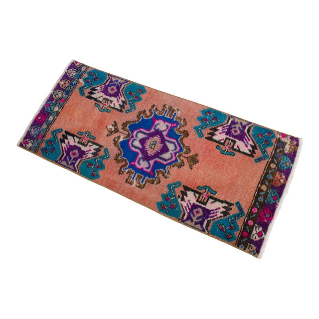 Front of Bath Sink Rug Hand Made Kitchen Mat Colorful Mini Rug 1'6" X 3'4" For Sale - Image 6 of 14