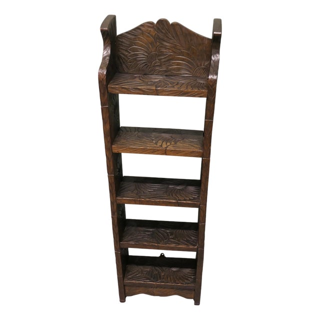 Tall Japanese Liberty Arts and Crafts Carved Bookcase with Sunflowers, 1900 For Sale