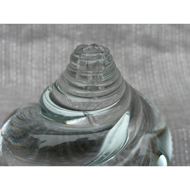 1990s Vintage Clear Art Glass Seshell Paper Weight Signed For Sale - Image 5 of 13