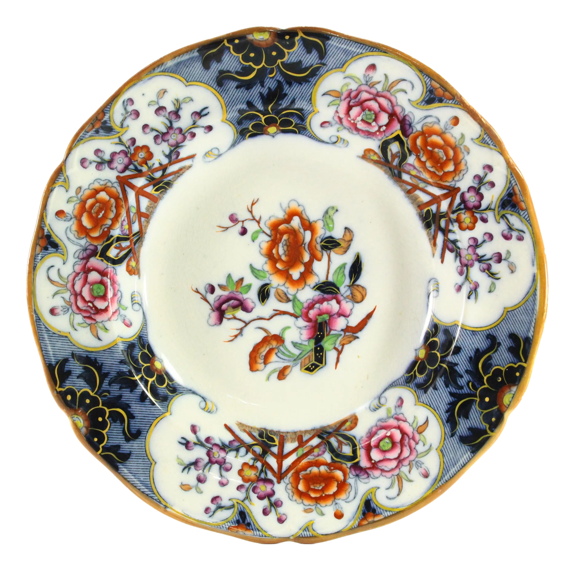1860-1870 e.j. Ridgway Siva Pattern Hand Tinted Transfer B & W