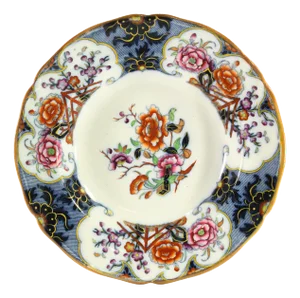 1860-1870 e.j. Ridgway Siva Pattern Hand Tinted Transfer B & W Plate