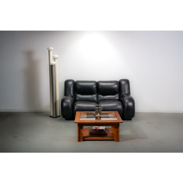 Italian Space Age Black Leather 2-Seater Sofa, 1985 For Sale - Image 10 of 14