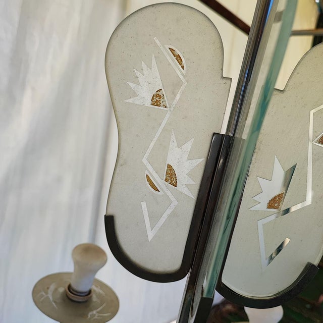 Black Chandelier with Silkscreened Glass Details, 1970s For Sale - Image 8 of 11