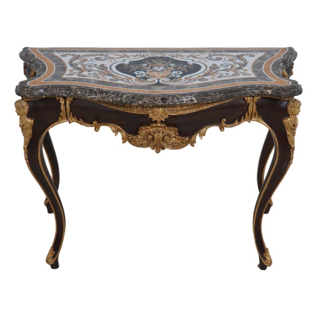 Pietra Dura Marble Top French Louis XV Console Table For Sale