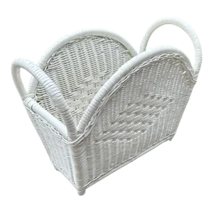 1970s Wicker White Magazine Holder Rack