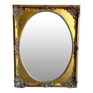 Late 20th Century Large Scale Gilded Wall Mirror- Rectangular Frame With Oval Mirror For Sale