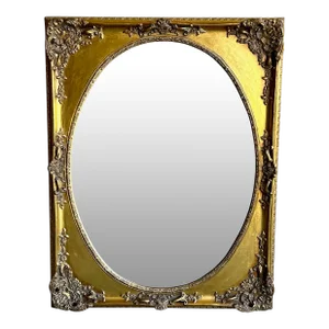 Late 20th Century Large Scale Gilded Wall Mirror- Rectangular Frame With Oval Mirror