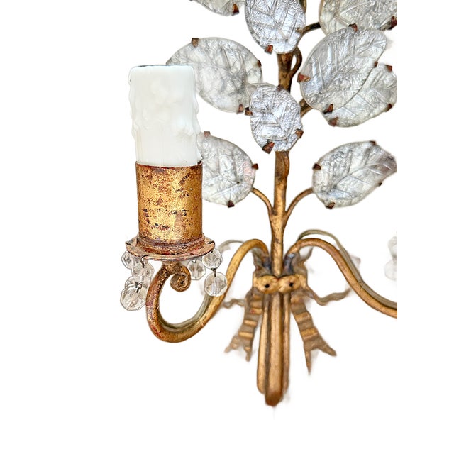 Early 20th Century Maison Baguès Crystal Mirrored Floral Two-Light Wall Sconces - a Pair For Sale In Houston - Image 6 of 9
