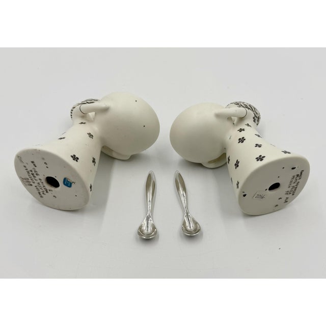 1990s Emilia Castillo "The Couple" Bisque Porcelain Salt Cellars & Sterling Spoons Set - 4 pcs For Sale - Image 12 of 18