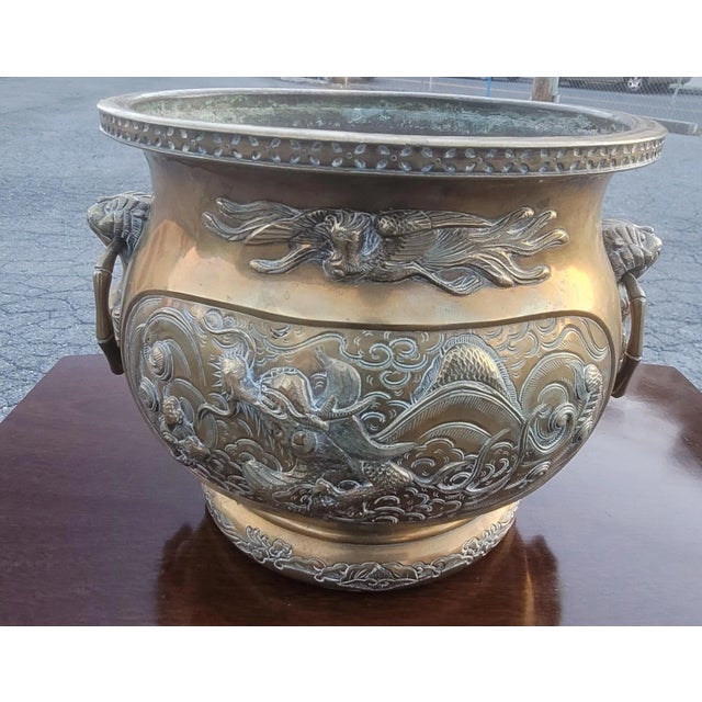 Late 19th Century Chinese Hammered & Engraved Brass Jardinière Planter For Sale In Washington DC - Image 6 of 10
