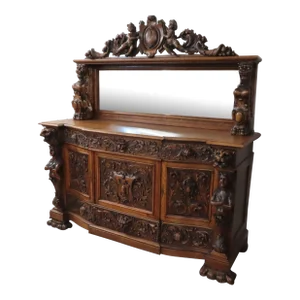 Antique Victorian R. J. Horner Carved Oak Sideboard Credenza