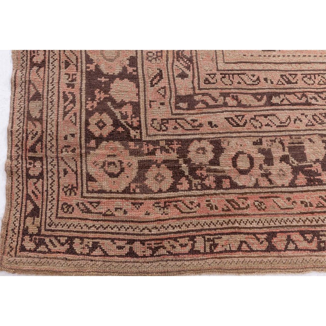 Antique Turkish Oushak Rug in Faded Rose and Mocha Tones For Sale - Image 4 of 8