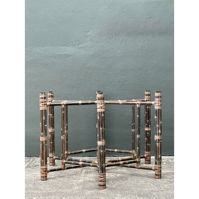 Late 20th Century Vintage Bundled Rattan Dining Table Pedestal After McGuire For Sale - Image 5 of 12
