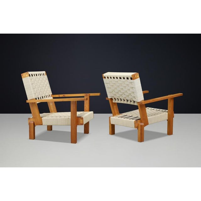 Italian Pine and Woven Cord Lounge Chairs, 1970s, Set of 2 For Sale - Image 13 of 17