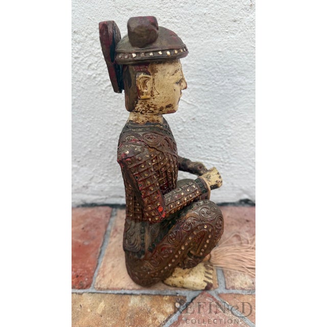 Mid 20th Century Hand-Carved Chinese Figural Sculpture of Seated Musician With Drum For Sale - Image 4 of 12