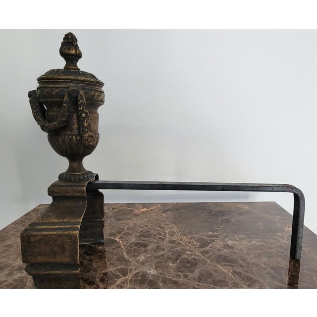 2000 - 2009 Italian Die-Cast Brass Andiron Set in Antique Brass Finish - a Pair For Sale - Image 5 of 7