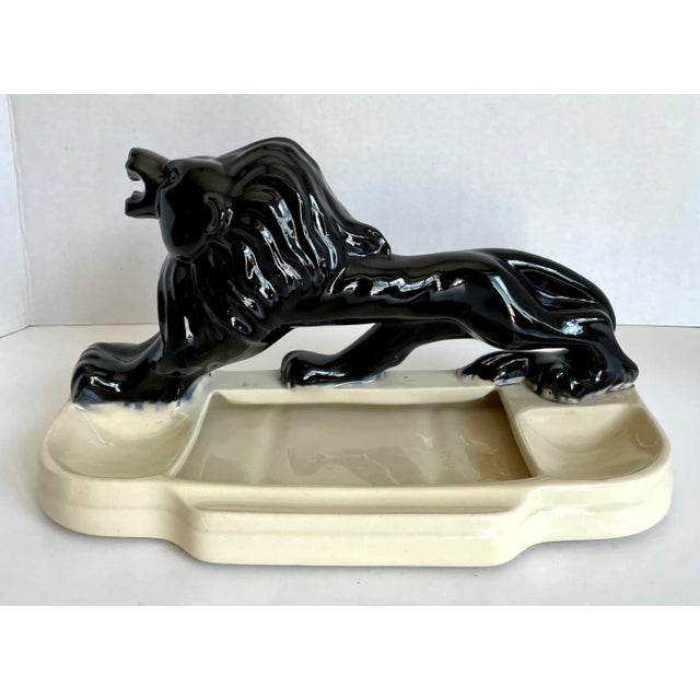 Vintage Glazed Ceramic Lion Tabletop Trinket Cachepot For Sale - Image 12 of 12
