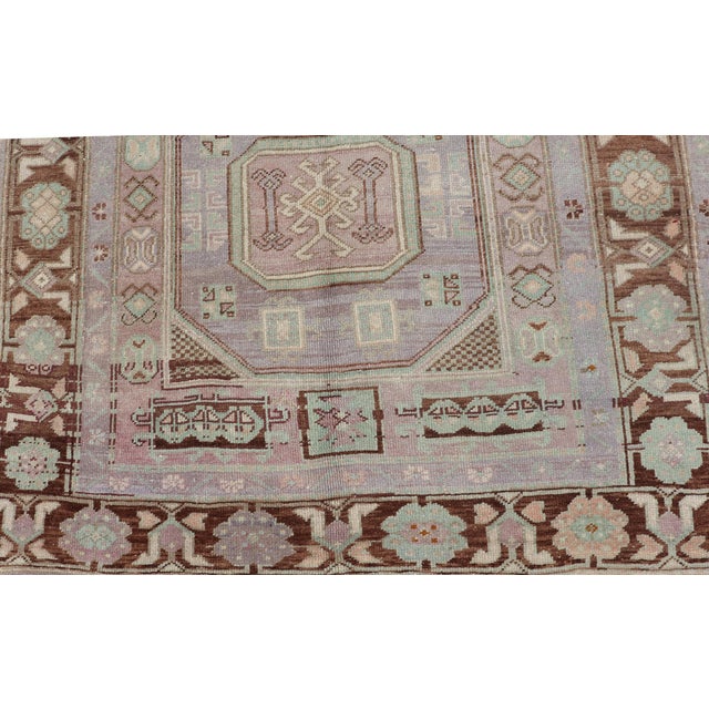Mid 20th Century Vintage Turkish Oushak Rug With Tribal Geometric Medallions in Light Lavender For Sale - Image 5 of 16