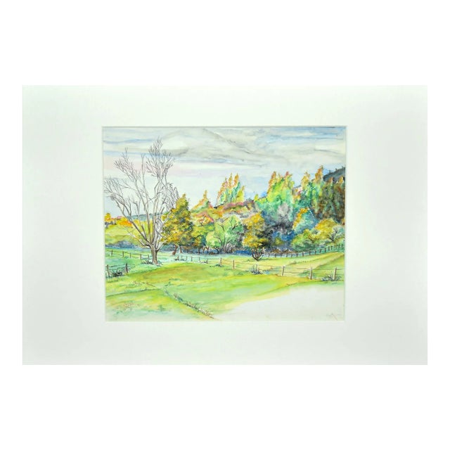 Andre Roland Brudieux, Les Tuirleries, Ink and Watercolor on Paper, 1984 For Sale