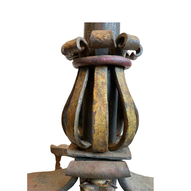 Ebony Late 20th Century Grand Andirons, With Gold Leaf Details For Sale - Image 8 of 12