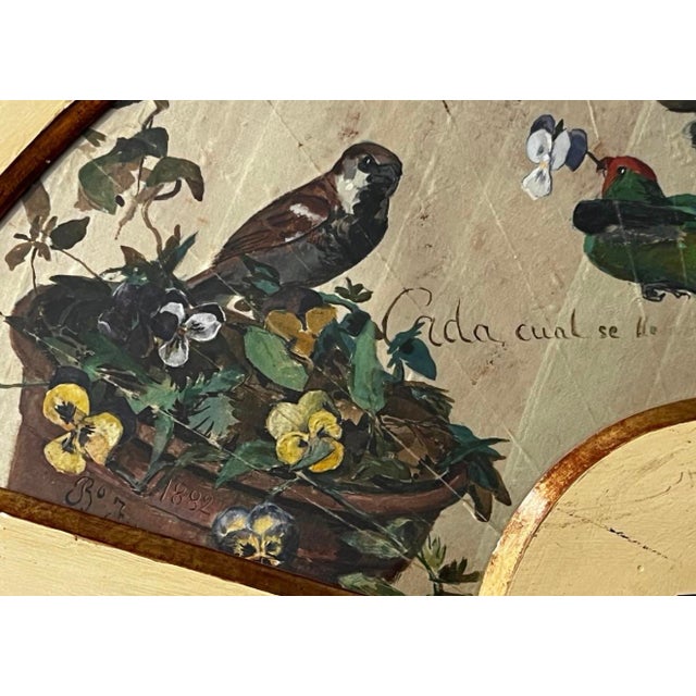 Bernardo Ferrándiz Bádenes, Fan, Valencia, Málaga, 1882, Oil on Silk, Framed, Set of 2 For Sale - Image 12 of 14