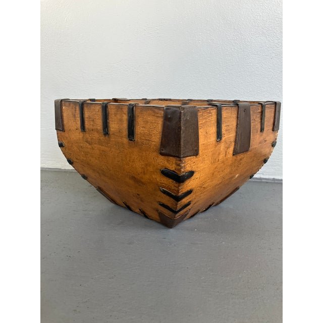 Lovely Asian Metal and Wood Rice Bucket For Sale - Image 4 of 11