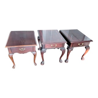 Late 20th Century Set of Chippendale Mahogany Square Side Tables With Drawer For Sale