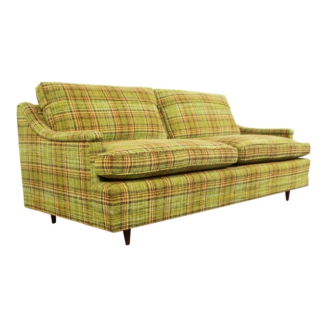 Mid Century Modern Cabin Chic Green Plaid Sofa / Loveseats Available