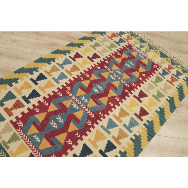 1970s Boho Style Turkish Vintage Geometric Design Handmade Oushak Kilim Rug For Sale - Image 9 of 13