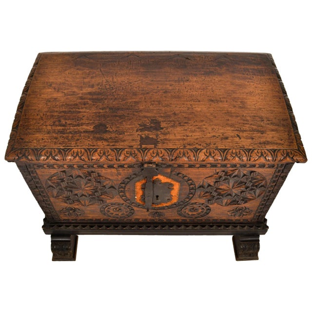 Brown Antique Scandinavian Pine Baroque Folk Art Carved Dowry Chest Trunk Coffer 1780 For Sale - Image 8 of 12