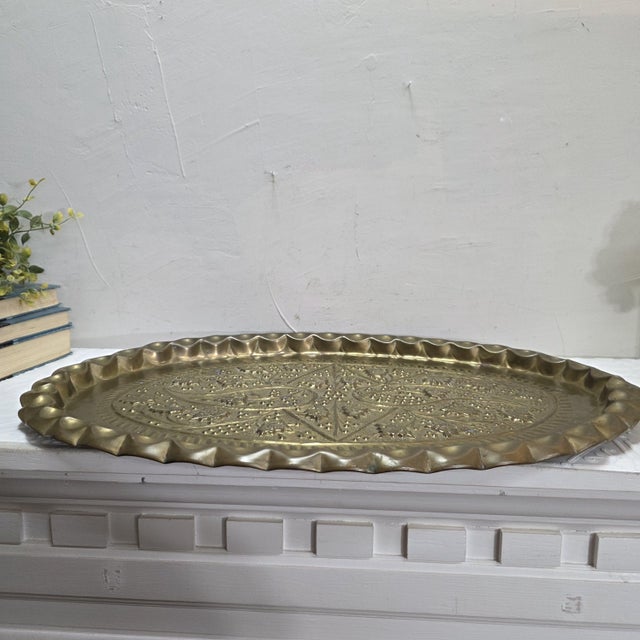 1940s Old World Oval Tray Large 24 Inch Embossed Floral Platter Authentic Well Preserved. For Sale - Image 9 of 17