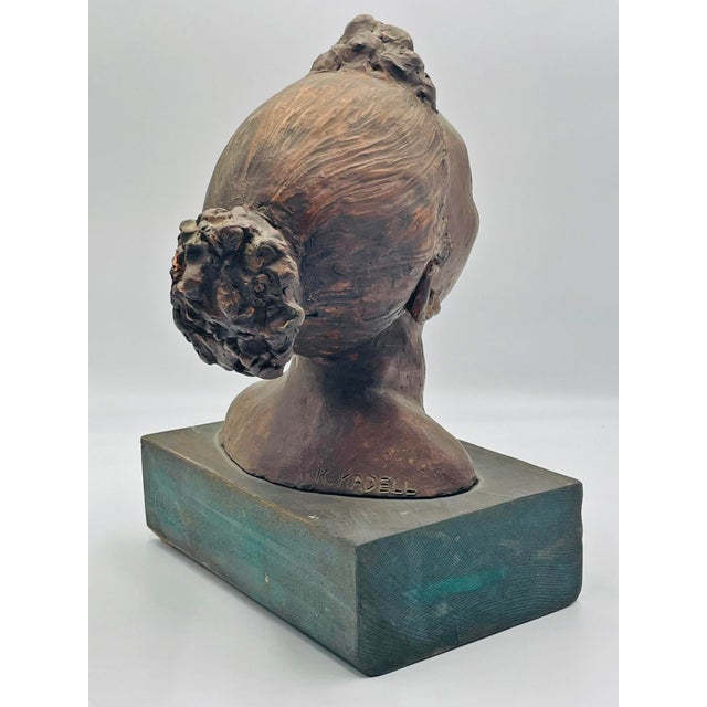Brown 1970s Katherine Kadell Clay Bust Sculpture Female Portrait, Los Angeles Modern Art For Sale - Image 8 of 18