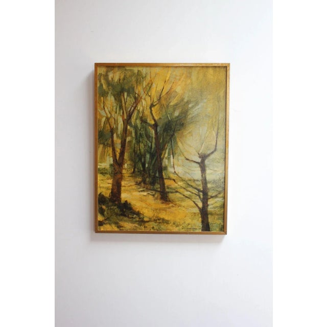 Gill Levin 1973 abstract landscape oil on cavas entitled 'Lakeside" (b. England, 1935). There is human-like nature to the...