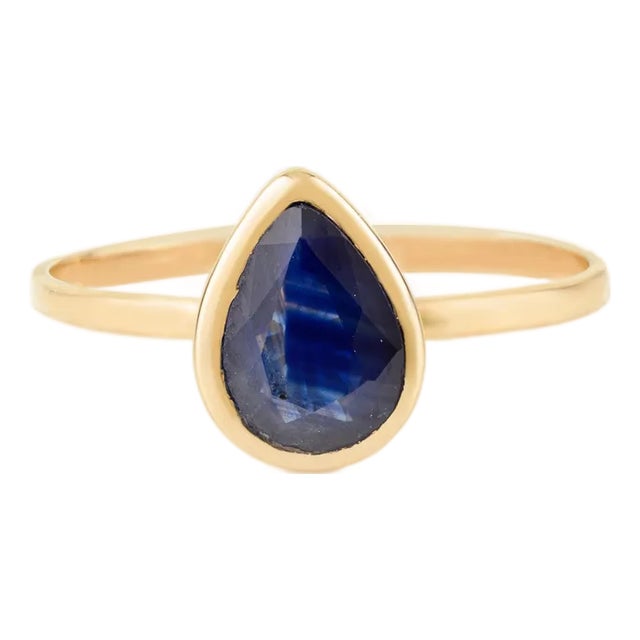 Everyday Wear 14k Gold Blue Sapphire Birthstone Ring Size 5 For Sale